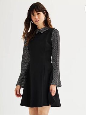 Black Dress with Black-and-White Polka Dot Sleeves